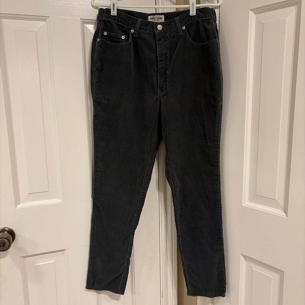Vintage Guess Jeans Women's Black Corduroy High-Rise Straight Leg Pants